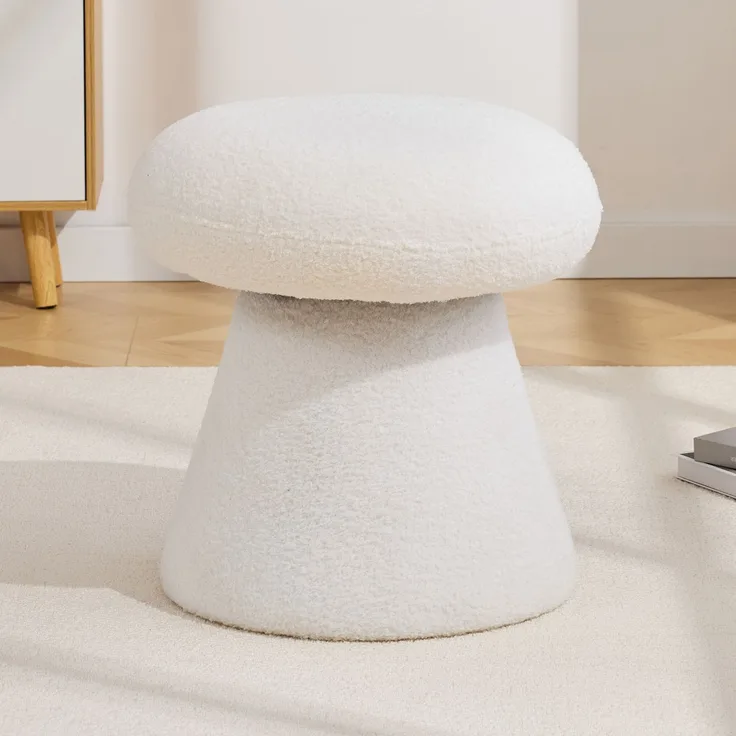 066-Moderner Drehbarer Hocker für Wohnzimmer Schlafzimmer, Kreativer Pilzform Teddystoff Polsterhocker mit 360 Rotation, Bequemer Kleiner Schminktisch Hocker für Erwachsene & Kinder, Weiß--Weiß--41x41x44cm--YOUDENOVA