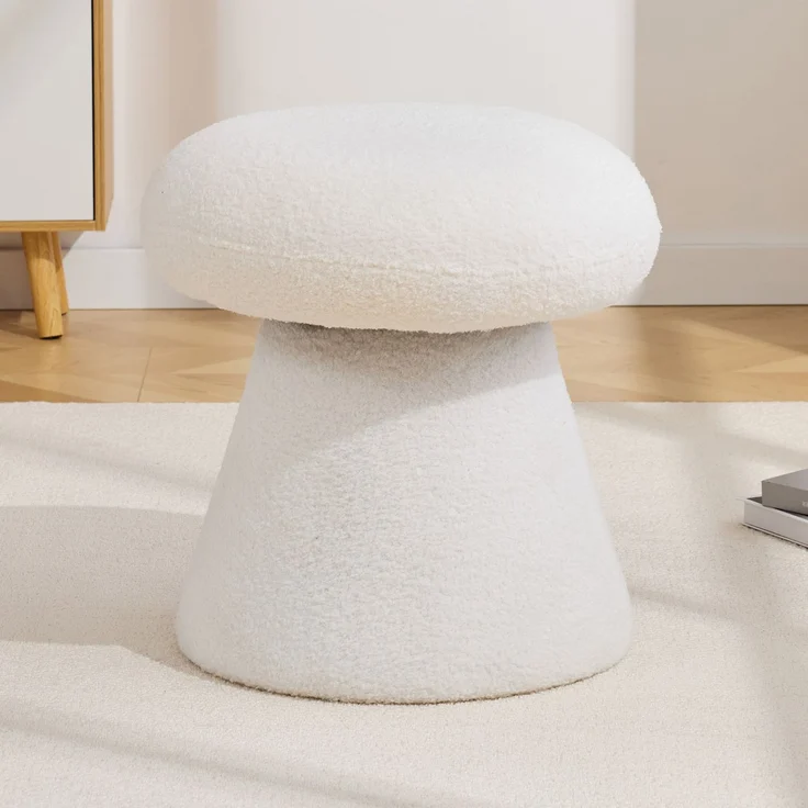 066-Moderner Drehbarer Hocker für Wohnzimmer Schlafzimmer, Kreativer Pilzform Teddystoff Polsterhocker mit 360 Rotation, Bequemer Kleiner Schminktisch Hocker für Erwachsene & Kinder, Weiß--Weiß--41x41x44cm--YOUDENOVA – Bild 1