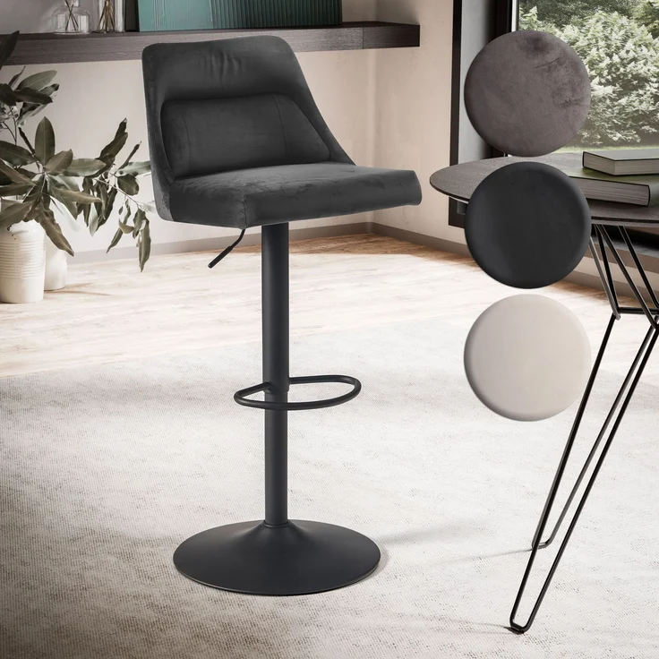 FineBuy Barhocker Samt Hocker mit Lehne 86 - 106 cm, Küchenhocker Höhenverstellbar Modern 100 kg, Design Barstuhl Tresenhocker mit Metall-Trompetenfuß, Bistrohocker Gepolstert – Bild 9