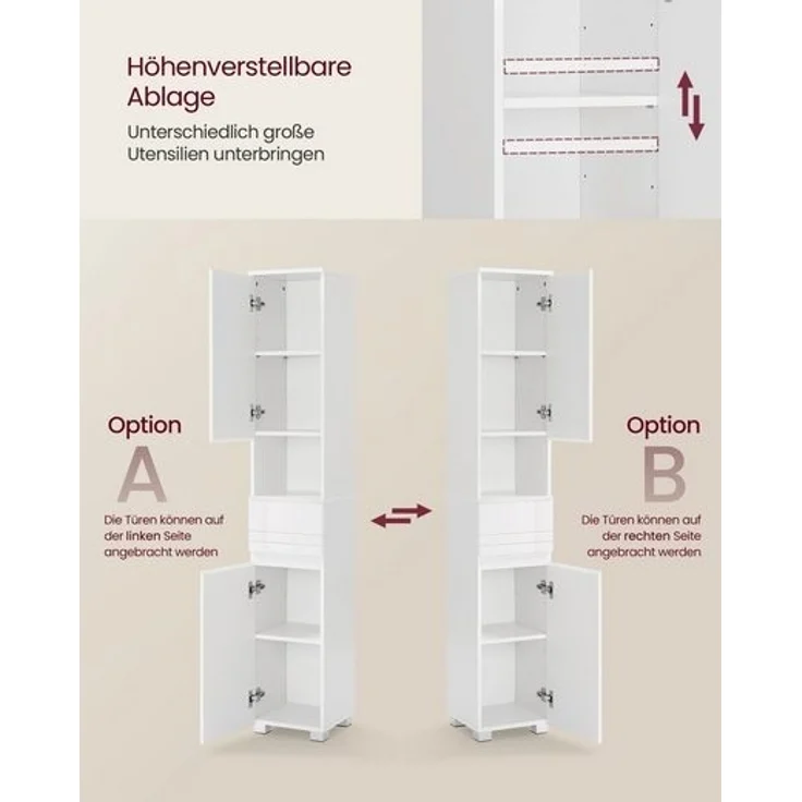 Vasagle Badkommode Badezimmerschrank mit einer Schublade, verstellbare Ablagen, 30 x 30 x 170 cm – Bild 5