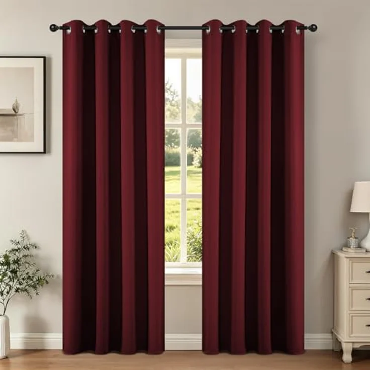 Joydeco Verdunkelungsvorhänge, 304,8 cm lang, 2 Paneele, wärmeisoliert, lange Vorhänge, 2 Burgunderrot, Raumverdunkelungsvorhänge für Schlafzimmer, Wohnzimmer, Fenster (B 132 x L 305 cm, Burgunderrot) – Bild 1