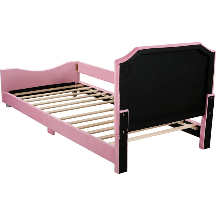Kinder Polsterbett mit Bogendesign, Flanellbezug, dekorativen Nieten, weichem Rahmen, vielseitig nutzbar als Schlafsofa – Bild 8