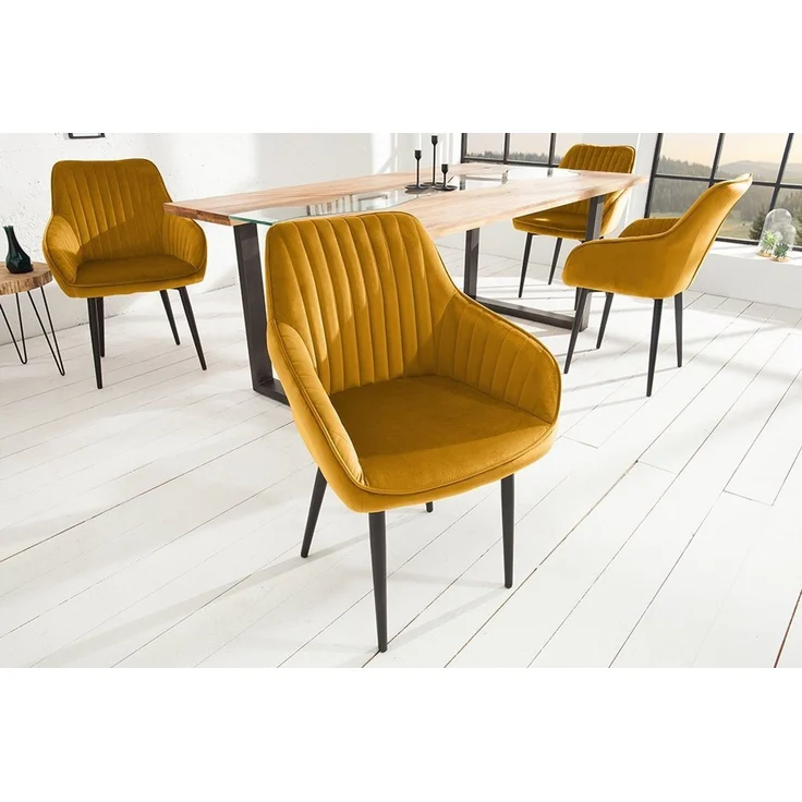 riess-ambiente Polsterstuhl TURIN senfgelb / schwarz (Einzelartikel, 1 St), Esszimmer · Samt · Metall · mit Armlehne · Retro Design – Bild 2