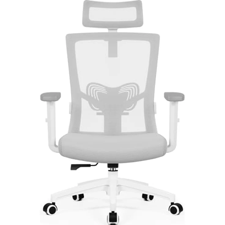 Daccormax Bürostuhl Ergonomisch, mit verstellbarer Kopfstütze, Lendenwirbelstütze & Wippfunktion, Mesh grau, 70 x 70 x 128 cm – Bild 2