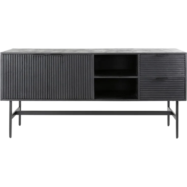 KAWOLA Sideboard LORCA Mango massiv schwarz 2 Türen 2 Schubladen 81 x 40 x 170 cm – Bild 3