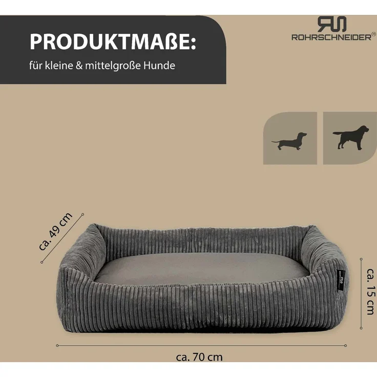ROHRSCHNEIDER Hundebett - Cord, Hundekorb, Tierbett, Wendekissen, Bezug waschbar, rutschfest Grau 15x70x49cm – Bild 3