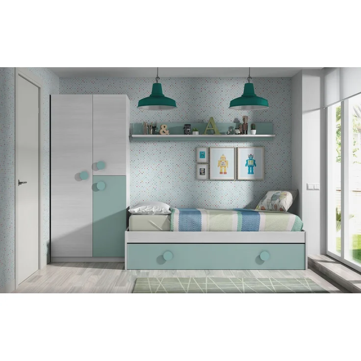 Jugendzimmer-Set >SNUBA< in Alpen-Weiß/Aqua-Grün - 201x43x98 (BxHxT) – Bild 2