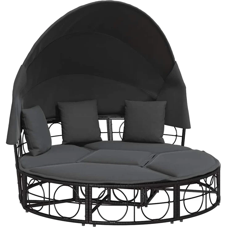 vidaXL Outdoor-Loungebett mit Dach und Kissen Schwarz Poly Rattan 4108234 – Bild 1