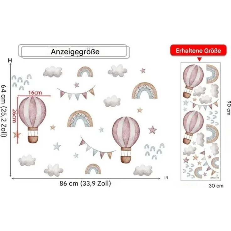 Montegoni Wandsticker Aquarell Rosa ballon & Regenbogen Wandaufkleber – Dekorative Wolken, geeignet für Kinderzimmer, Babyzimmer, Wohnraum Dekoaufkleber – Bild 4