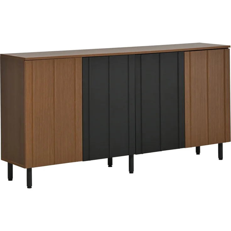 DESVIAE Sideboard mit 4 Türen 160x80x35 cm aus Spanplatte Nussbaumfarben/Schwarz – Bild 8
