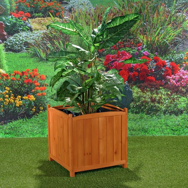 50cm Blumentopf eckig Blumen Pflanztrog Blumenständer Blumenkasten Holz braun – Bild 2