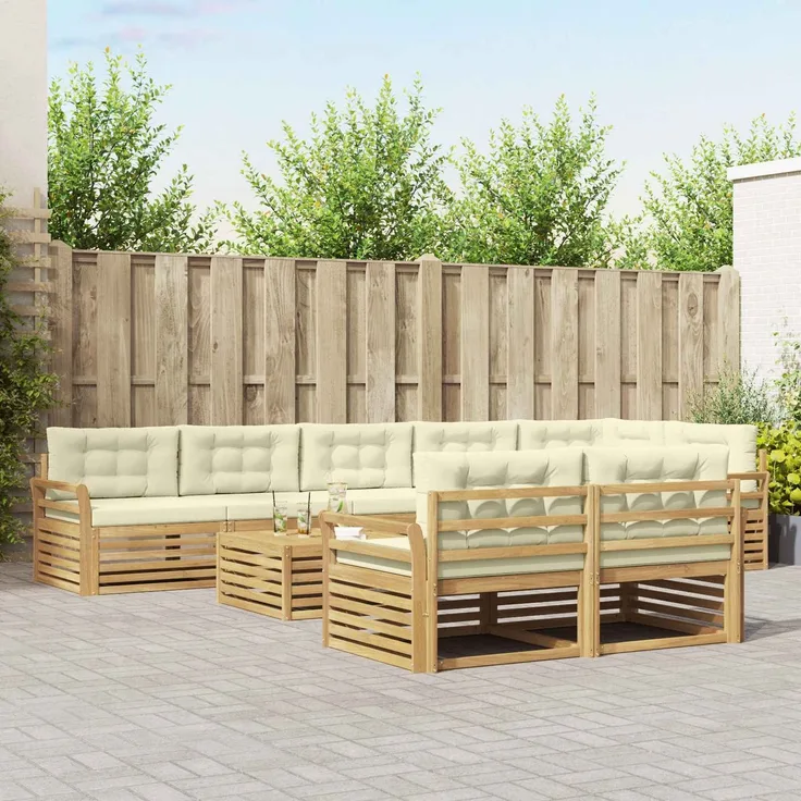 vidaXL Outdoor-Sofagarnitur 9 stk. 8-Sitzer Weiß und Creme Polyester 3390725