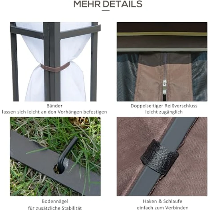 Outsunny Pavillon Gartenpavillon mit Moskitonetzen und Doppeldach, Festzelt 2,97x2,97m für Garten und Veranstaltungen – Bild 4