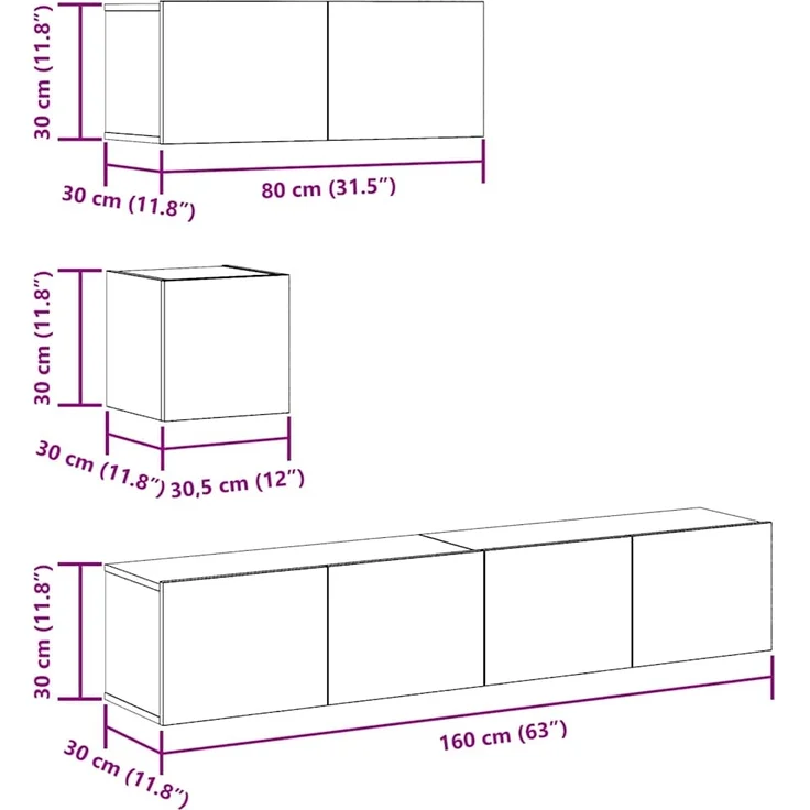 vidaXL 4-tlg. TV-Schrank-Set Wandmontage Artisan-Eiche Holzwerkstoff 3329156 – Bild 8