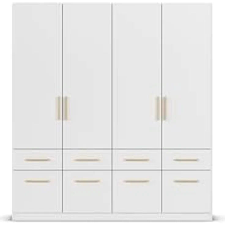 Rauch Möbel Dundee, Kleiderschrank, Schrank, Garderobe, Organizer, 4-türig, 8 Schubladen, Farbe Weiß, Holzgriff Eiche Massiv, 181 x 197 x 54 cm – Bild 11