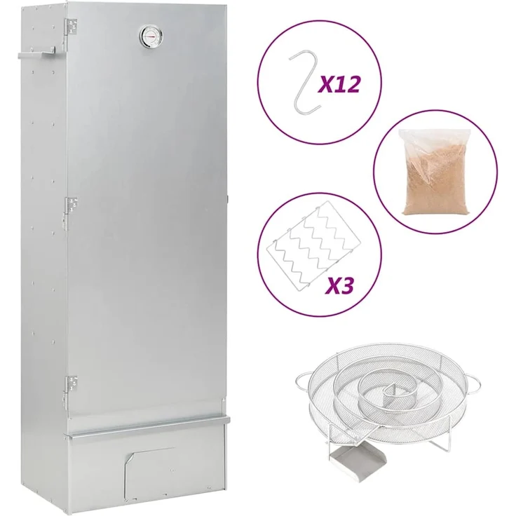 vidaXL Räucherofen mit Kaltrauchgenerator, Verzinkter Stahl, 44,5 x 29 x 110 cm, 18.4 kg, ohne Glasfenster – Bild 1