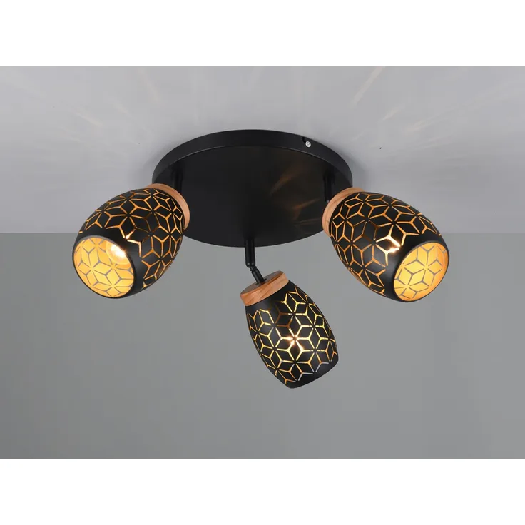 Reality Leuchten Deckenleuchte Bidar R61573380, Metall Schwarz matt/goldfarbig, exkl. 3x E14