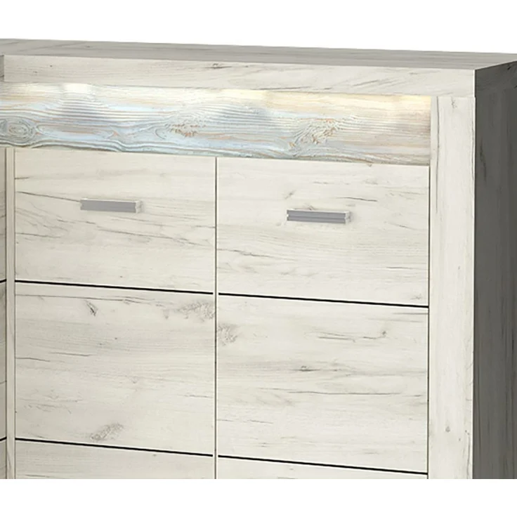 Lomadox Kommode INGENIO-161, Eckschrank Sideboard mit LED Beleuchtung modern in Esche weiß – Bild 2
