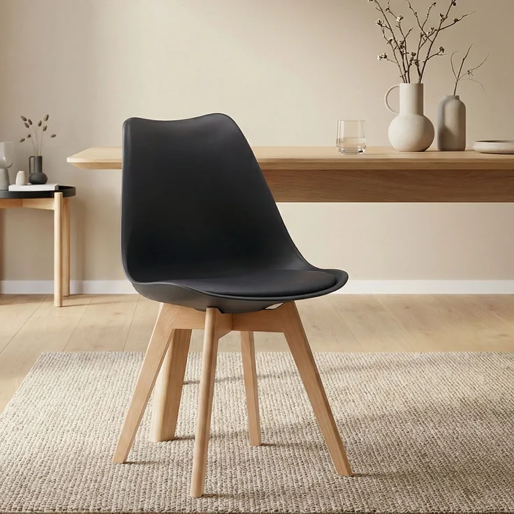 Küchenstuhl Schwarz Set 2 Stühle Esszimmer Holz modern Kunststoff Esszimmerstühle Schalenstuhl Holzstühle – Bild 2