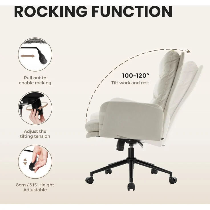 Schminktisch Stuhl mit Rollen Bürostuhl Ergonomisch Beige – Bild 5