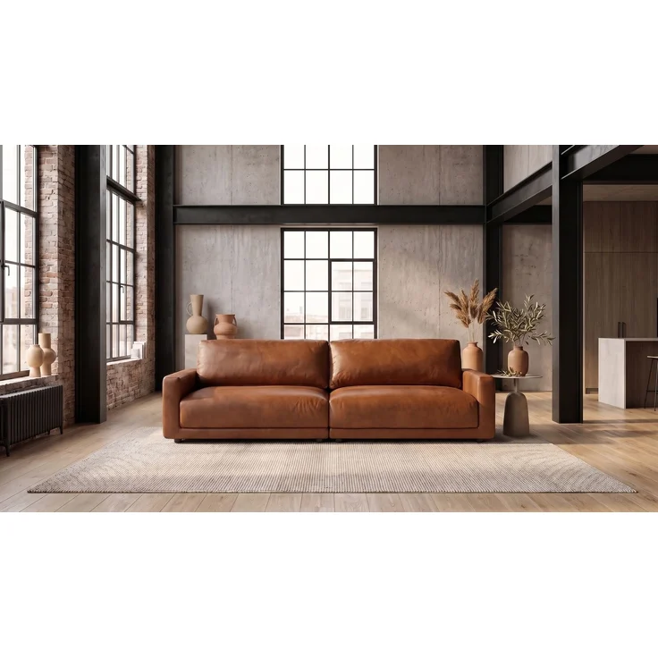 KAWOLA Sofa MARLIN 3-Sitzer Lederfaserstoff cognac 80 x 100 x 262 cm – Bild 2
