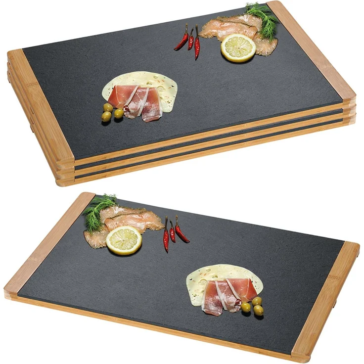 4 Buffetplatten, Schiefer mit Bambusrahmen - 45 x 30cm – Bild 1