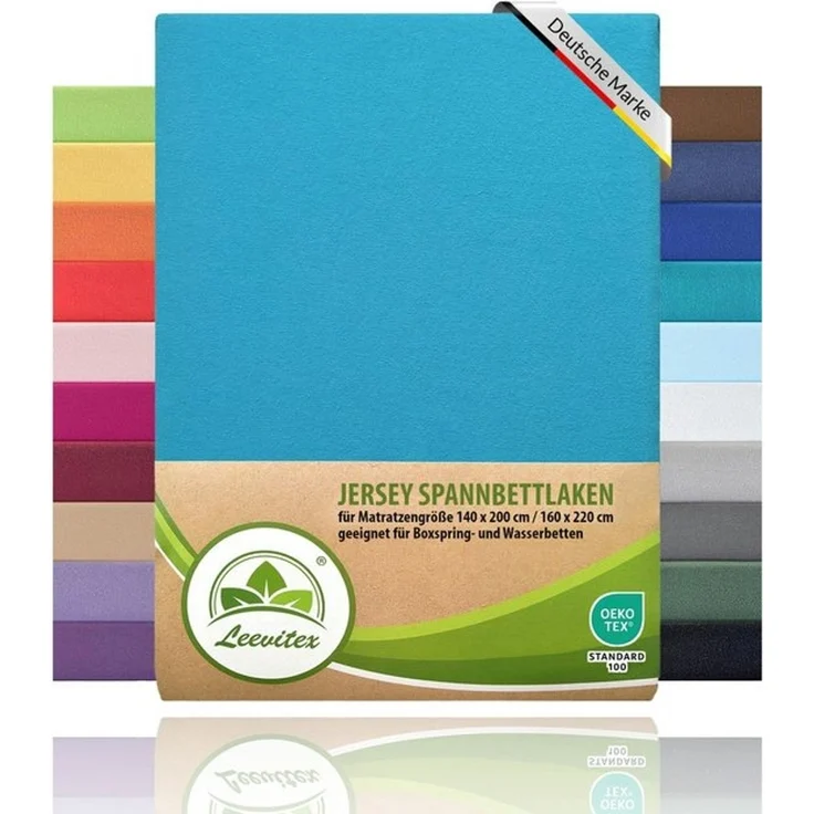 leevitex® Spannbettlaken, Premium 170g/m², Gummizug: rundum, schwer und dick, 100% Jersey-Baumwolle, Türkis / Ocean, 140 x 200 - 160 x 220 cm – Bild 4