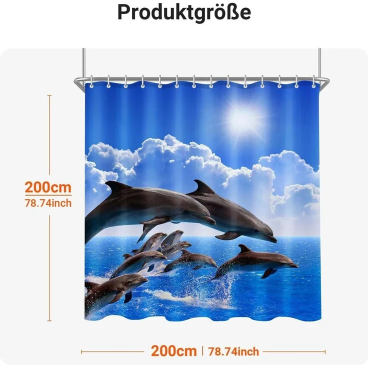 Duschvorhang Delphin 200x200cm Wasserabweisend Waschbar mit 12 Ösen – Bild 6