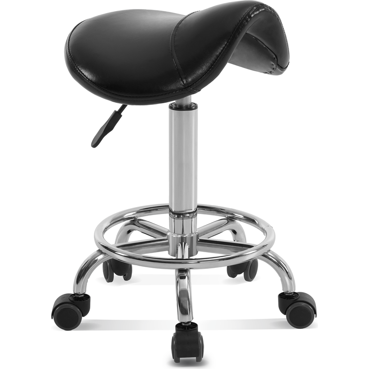 Barberpub Rollhocker Sattelhocker Höhenverstellbar, Bürohocker mit Rollen, Hocker für Arbeitszimmer Office Salon, Ergonomischer Bürostuhl, H110(Schwarz)