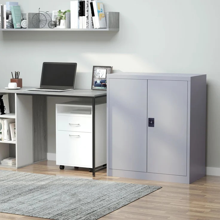 Aktenschrank Stahlschrank Mehrzweckschrank mit verstellbarem Regal und Schloss für Arbeitszimmer Wohnzimmer Grau--Grad--92.5x40x80cm--YOUDENOVA – Bild 3