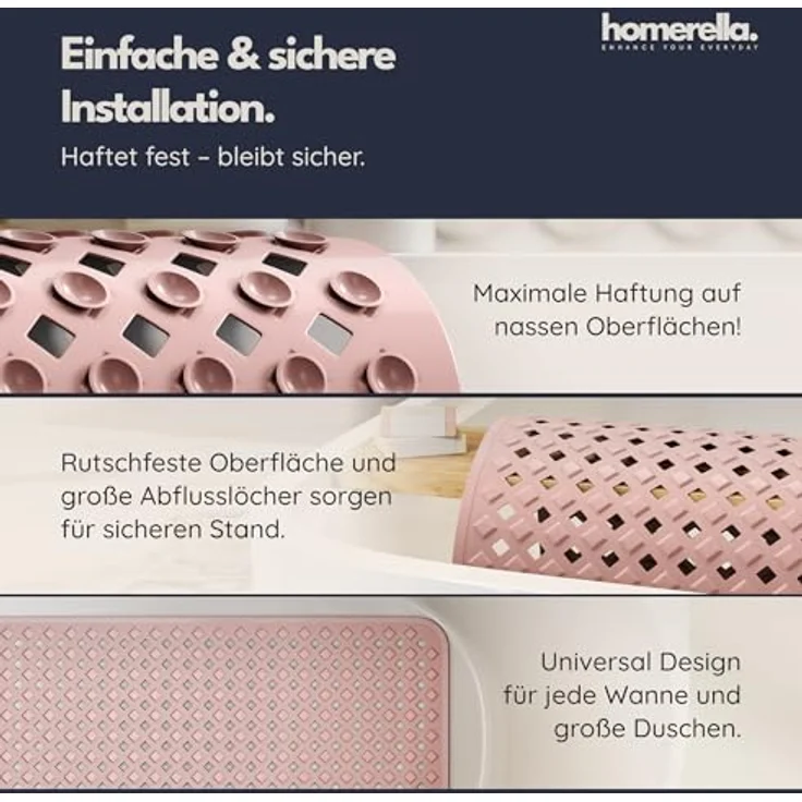 Homerella Badematte rutschfest Hautsensitiv 88x39cm, INKL. AUFHÄNGUNG, Antirutschmatte Badewanne BPA frei, Duschmatte schimmelresistent & maschinenwaschbar – Bild 5