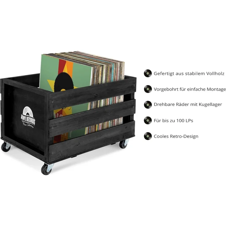 Stagecaptain Holzkiste SPK-100 "Emil" Schallplattenkiste, für bis zu 100 LPs - aus Vollholz im Retro-Design – Bild 2