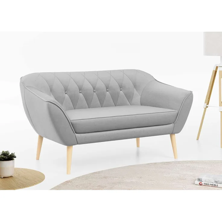 Sofa, Skandinavischer Stil, Holzbeine - PIRS - 2 Sitzer - Hellgrau - Velours
