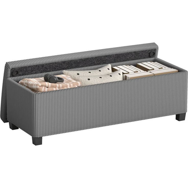 Aufbewahrungsbank aus Cord mit Deckel, für Wohnzimmer, Schlafzimmer, Flur, 112 x 42 x 40 cm, grau – Bild 1