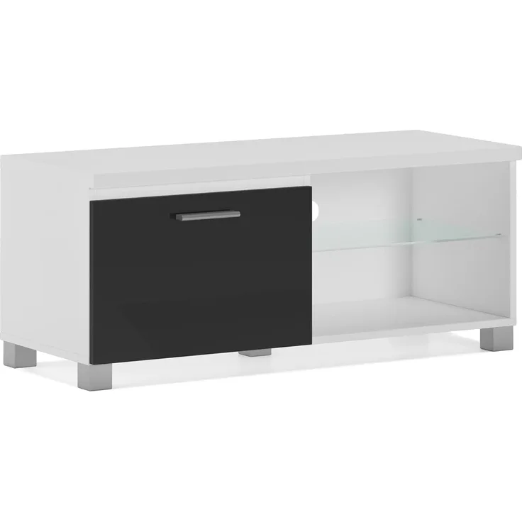 Skraut Home - Modularer TV-Schrank für Wohnzimmer - 42 x 100 x 40 cm - Integriertes LED-Beleuchtungssystem - Geeignet für 32/40/43" Fernseher - Tür mit Griff - Glasregal