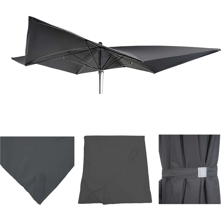 Ersatz-Bezug für Luxus-Sonnenschirm HWC-A37, Sonnenschirmbezug Ersatzbezug, 3x3m (Ø4,24m) Polyester ~ anthrazit