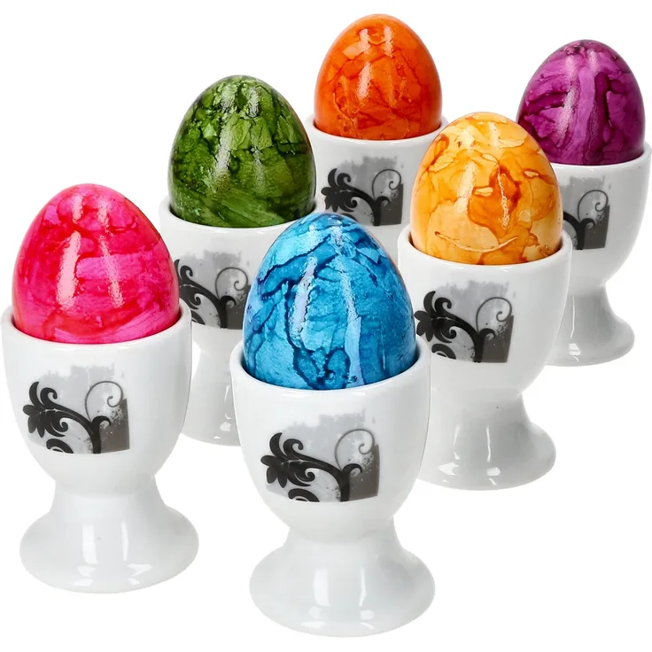 6er Set Black Flower Eierbecher 6 Personen Planzen-Dekor schwarz - 6 x Eierbecher