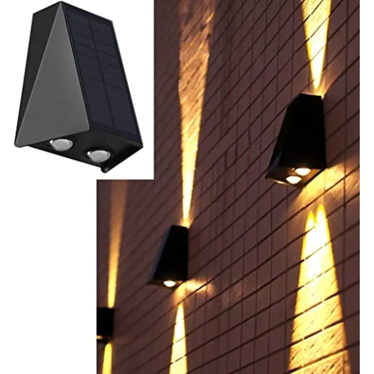 Arnusa LED Außen-Wandleuchte Solar Wandleuchte Wandstrahler Wandlampe LED UP-Down kabellos, Tageslichtsensor, LED fest integriert, Warmweiß