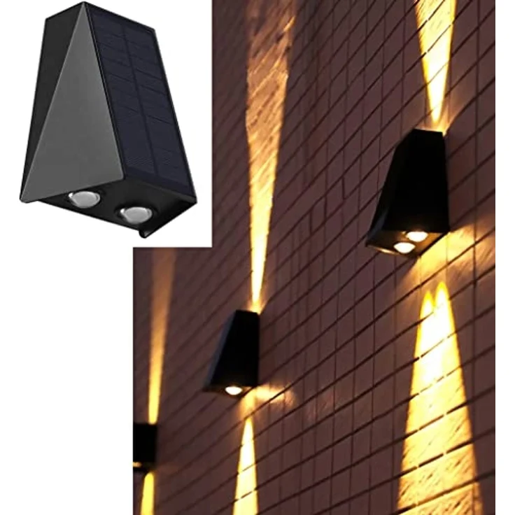 Arnusa LED Außen-Wandleuchte Solar Wandleuchte Wandstrahler Wandlampe LED UP-Down kabellos, Tageslichtsensor, LED fest integriert, Warmweiß – Bild 1