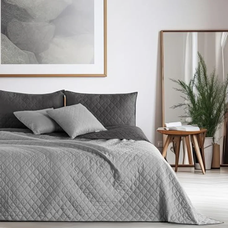 DecoKing Tagesdecke 260x280 cm Graphit anthrazit grau Silber Bettüberwurf zweiseitig pflegeleicht Axel – Bild 4