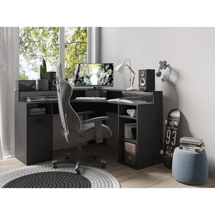 byLiving 'Fox' Schreibtisch in Anthrazit, mit Aufsatz, Anthrazit, 139 x 90,8 x 139 cm – Bild 2