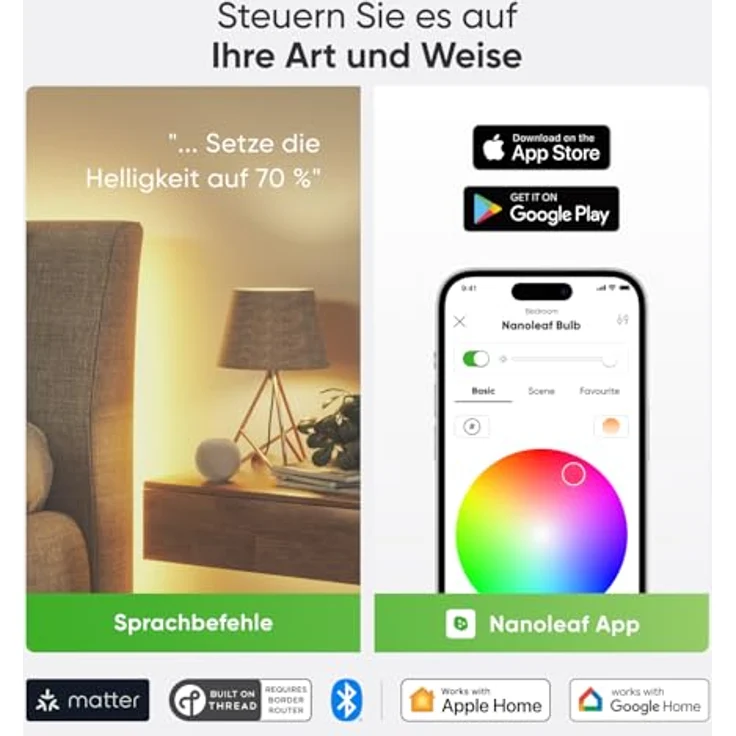 Nanoleaf Essentials Matter Smart Bulb B22 - 3PK EEK F – Bild 5