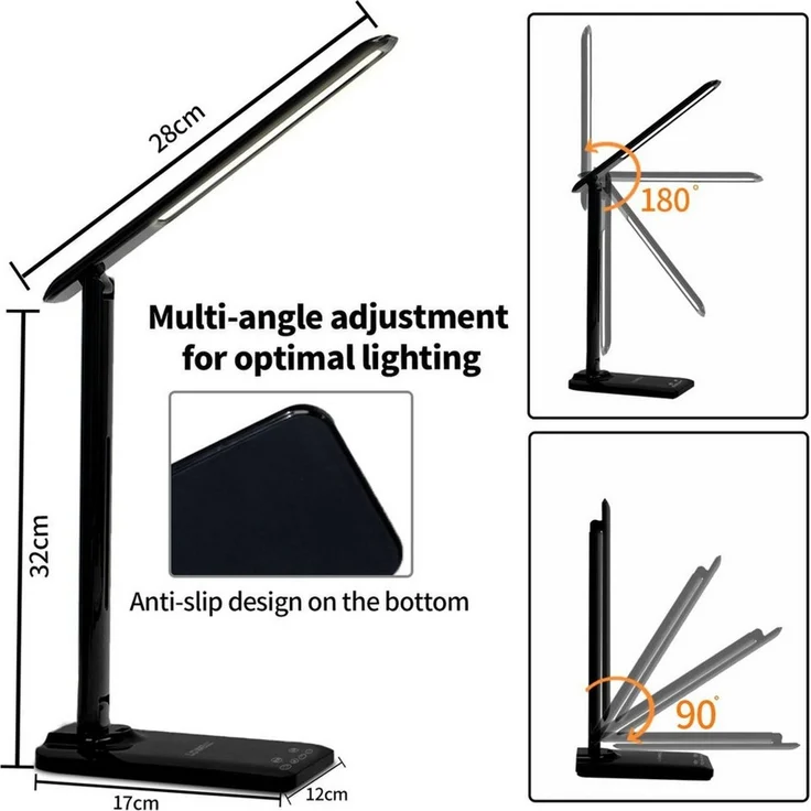 LQWELL Schreibtischlampe Schreibtischlampe LED, LED wechselbar, 3 Farbtemperaturmodi und 9 Helligkeitsstufen, Flimmerfreie Augenschutz, Touch-Steuerung, Speicherfunktion – Bild 3