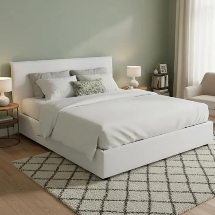 Talamo Italia - Doppelbett Bonella, Bettkasten mit Stoffbezug, 100 % Made in Italy, Öffnung vorne, geeignet für Matratzen 160x200 cm, Weiß – Bild 1
