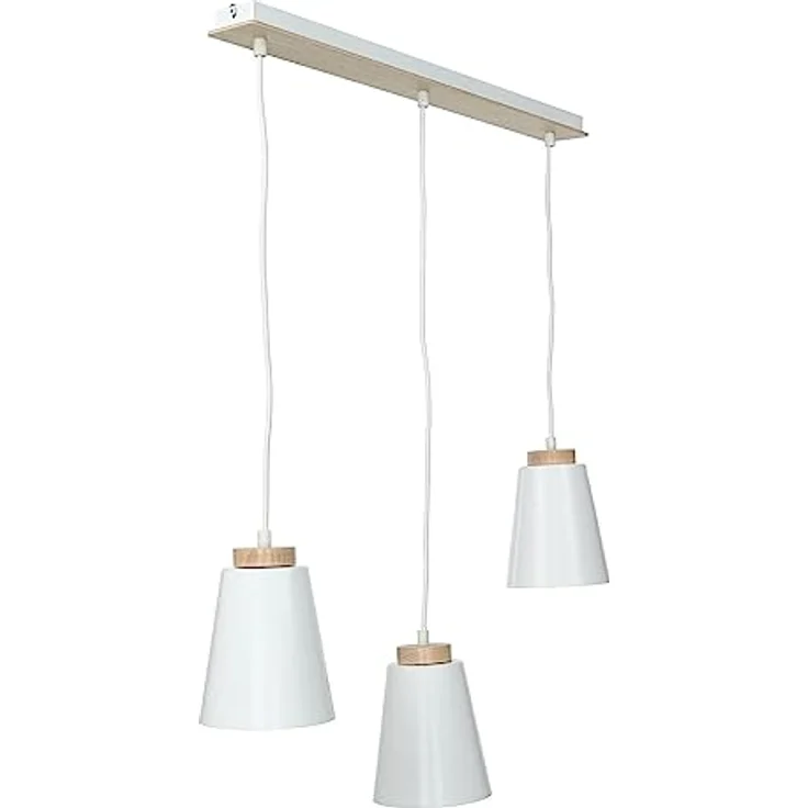 Licht-Erlebnisse Hängeleuchte Metall & Holz, Skandinavisch, 3-Flammig E27, Weiß, 66 cm für Esszimmer und Küche – Bild 3