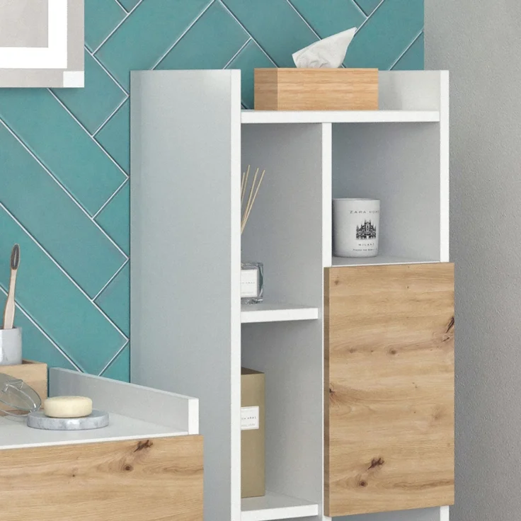 Badschrank Alf Weiß 36 x 117 cm mit 2 Schubladen Vicco – Bild 5