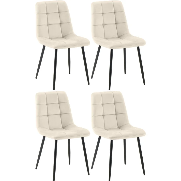 CLP 4er Set Esszimmerstuhl Tilde gepolstert mit Rückenlehne bis 150 kg belastbar,Farbe:creme;Material:Samt – Bild 1