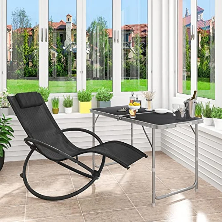 WOLTU Sonnenliege Schwingliege Relaxliege, klappbar, atmungsaktiver Textilenbezug, bis 160 kg belastbar, für Garten und Terrasse, Schwarz – Bild 8