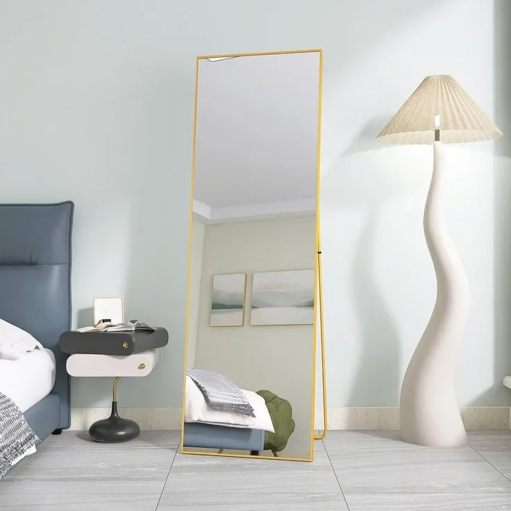 FUROKOY Ganzkörperspiegel Standspiegel mit Ständer, Metallrahmen (Garderobenspiegel, 1-St), Rechteckiger Wandspiegel,140x40 cm für Wohnzimmer, Schlafzimmer,Gold