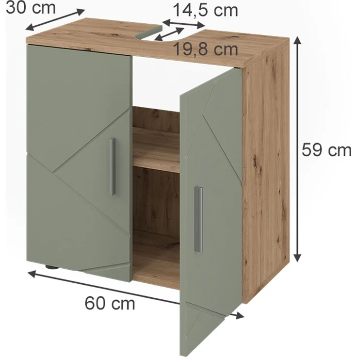 Waschbeckenunterschrank Irma Salbeigrün 60 x 59 cm Vicco – Bild 2